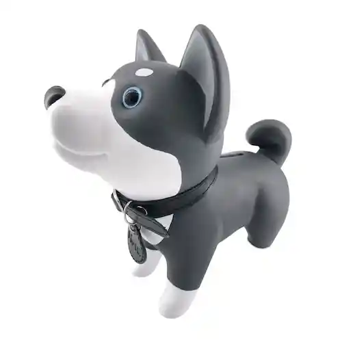 Juguete Muñeco Alcancia Perro Husky Lobo Gris Reutilizable Plastico