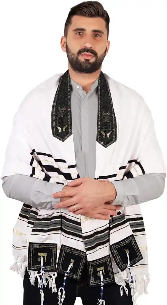 Tallit Mesiánico Hecho En Israel Xl Manto Judio Nombre Hashem 4 Esquinas Unisex Kosher