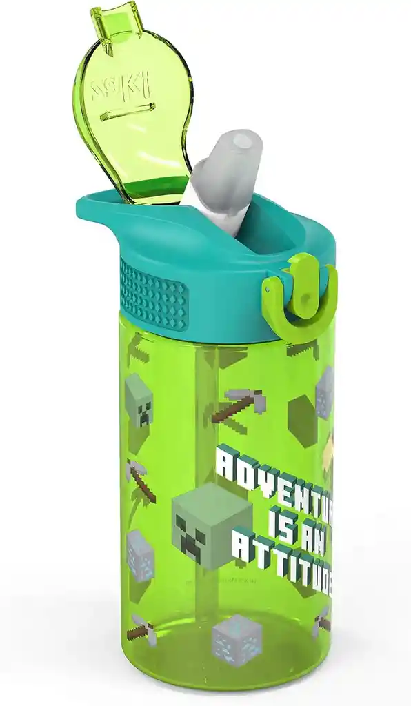 Botellas Para Niños Con Tapón De Plástico Duradero Anti Derrame Para Viajes 16oz De Minecraft