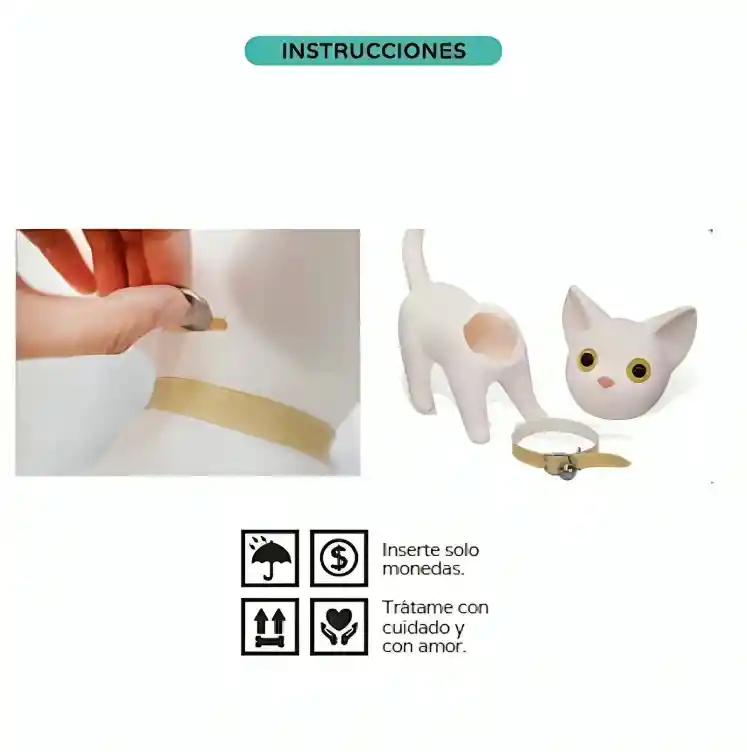 Juguete Muñeco Alcancia Gato Kaho Manee Reutilizable En Plastico Con Collar