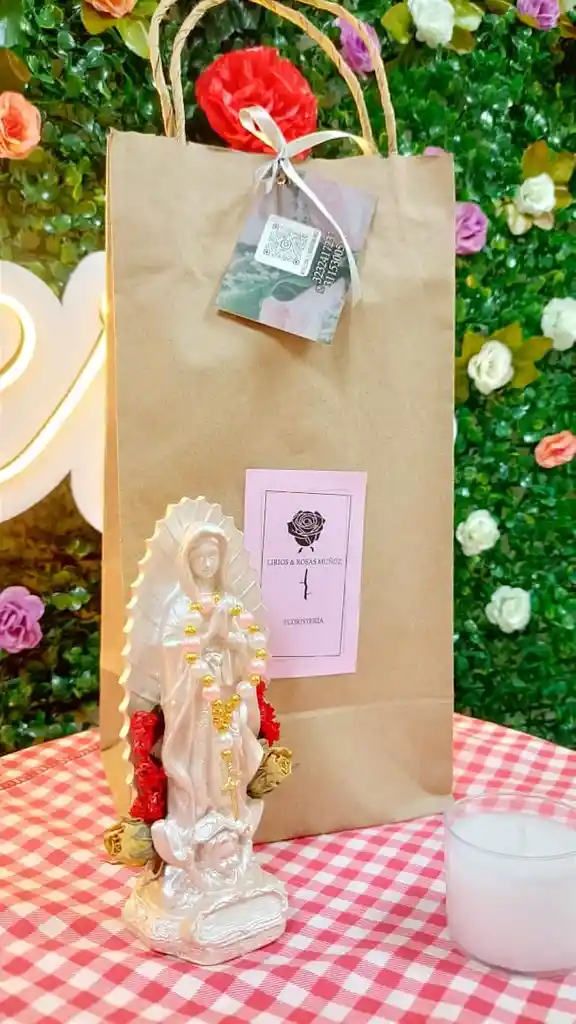 Combo Regalo Virgencita 15 Cm-denario Y Velita