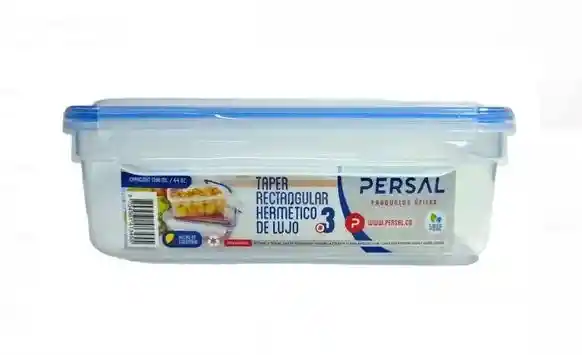 Recipiente Taper Plástico Persal Rectangular Hermetico De Lujo Con 3 Divisiones 1300ml