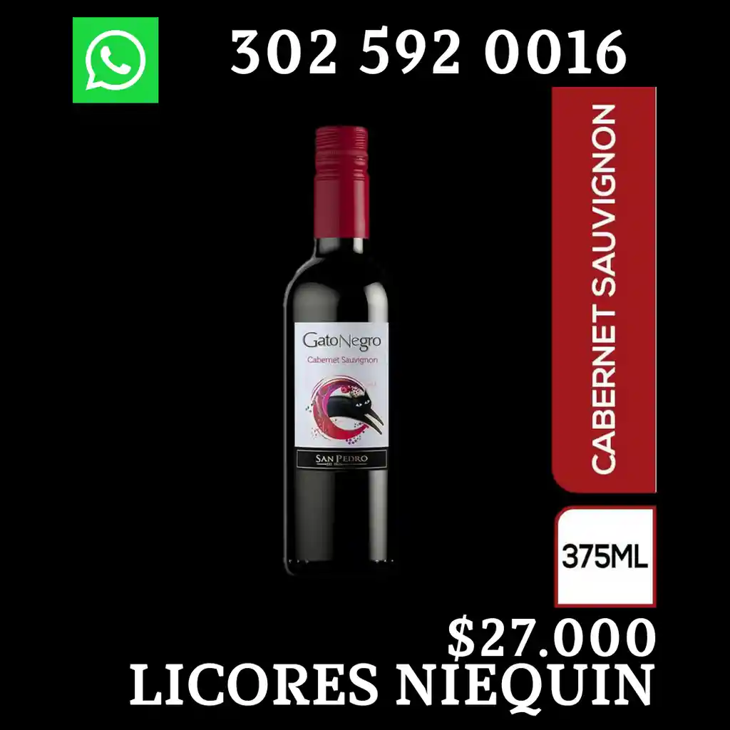 Vino Tinto Gato Negro Cabernet Sauvigno X Media Botella