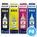 Tarro De Tinta Ecolor 664 65ml Negro. Para Impresoras Epson De Tinta 664 L110 L120 L200 L210 L300 L350 L355 L455 L555 L1300