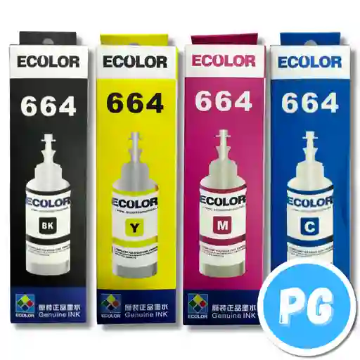 Juego De Tintas Ecolor 664 65ml X4 (negro, Amarillo, Azul Y Magenta). Para Impresoras Epson De Tinta 664 L110 L120 L200 L210 L300 L350 L355 L455 L555 L1300