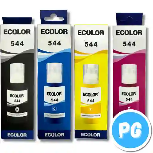 Juego De Tintas Ecolor 544 65ml X4 (negro, Amarillo, Azul Y Magenta). Para Impresoras Epson De Tinta 544 L3110 L1110 L3150 L5190