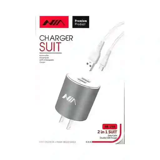 Cargador Para Celular Marca Nia Original Tipo Iphone Ios, Carga Rápida Quick Charge An-207 , Doble Usb 0.35a Max