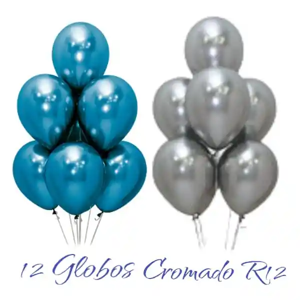 Globos Látex Cromado R12 (azul - Plateado) X12 Unidades