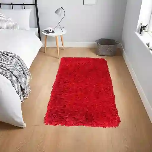 Tapete Pie De Cama Peludo Rojo 60 X 110cms