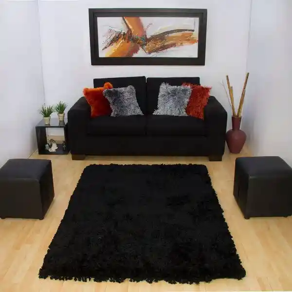 Alfombra Tapete Peludo Negro 120 X 170cms