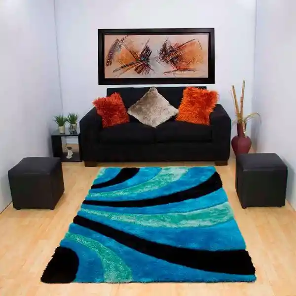 Alfombra Tapete 3d Moderno Azul 120 X 170cms