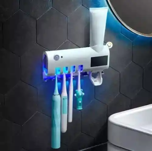 Soporte Esterilizador Uv Cepillo De Dientes Y Dispensador Crema Dental