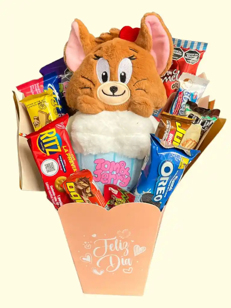 Regalo Especial Tom Jerry Con Peluche, Galletas, Cereal Y Mas - Regalo Feliz Cumpleaños - Regalo Sorpresa Toda Ocasión