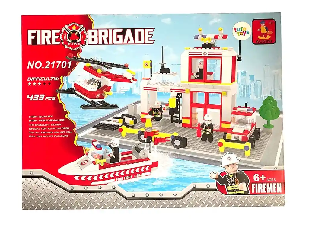 Juguete Armatodo Tipo Lego Estacion De Bomberos Con Lancha Y Helicoptero 433pc Rf.21701