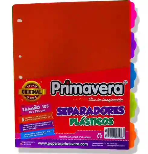 Separadores Plasticos X5 Tamaño Carta Primavera