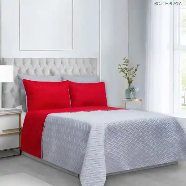 Colcha Doble Faz Fiore Unicolor Rojo – Plata Para Cama Doble.