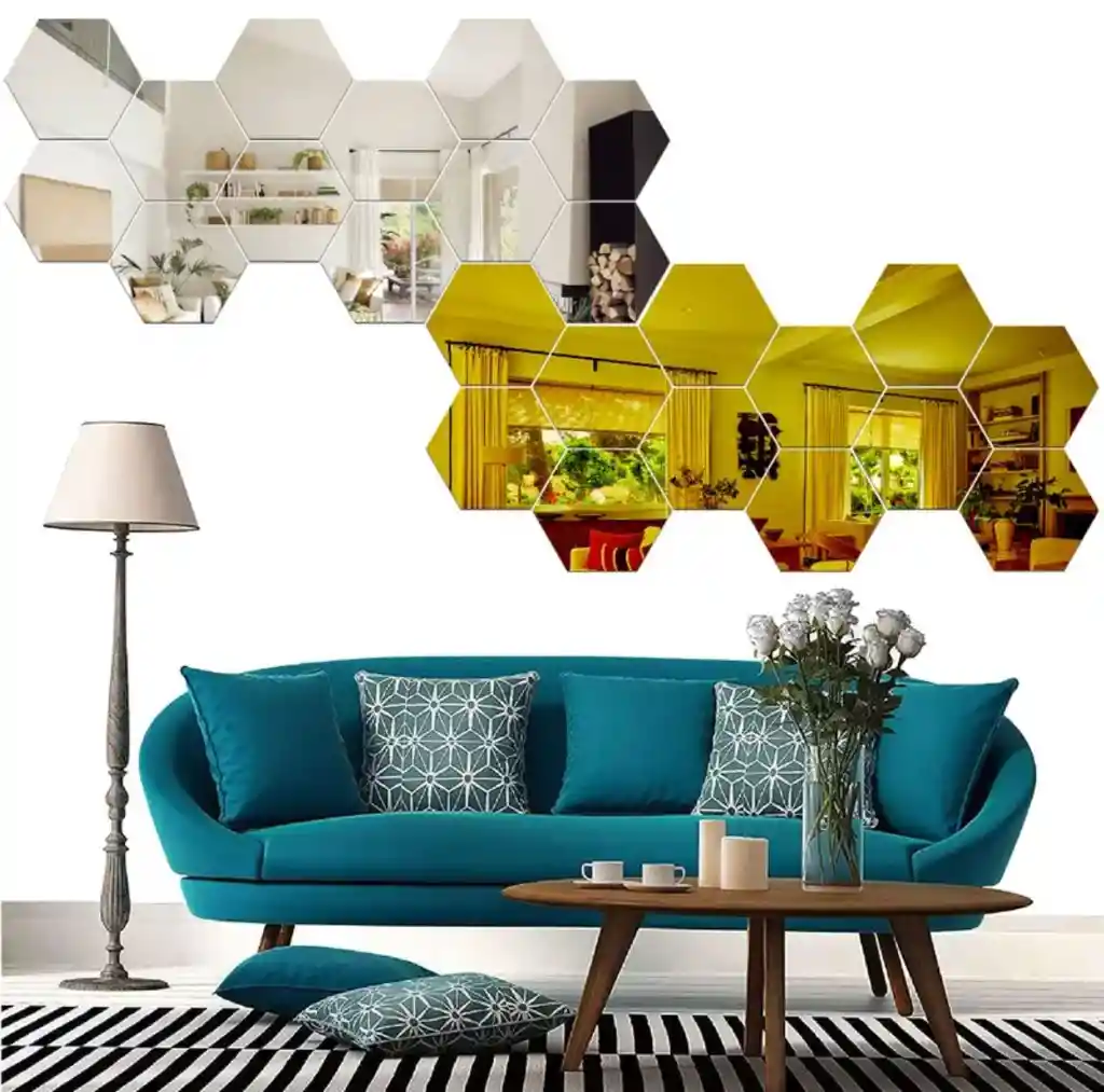 Espejo Decorativo X12 Unidades Hexagonal 18 Cm