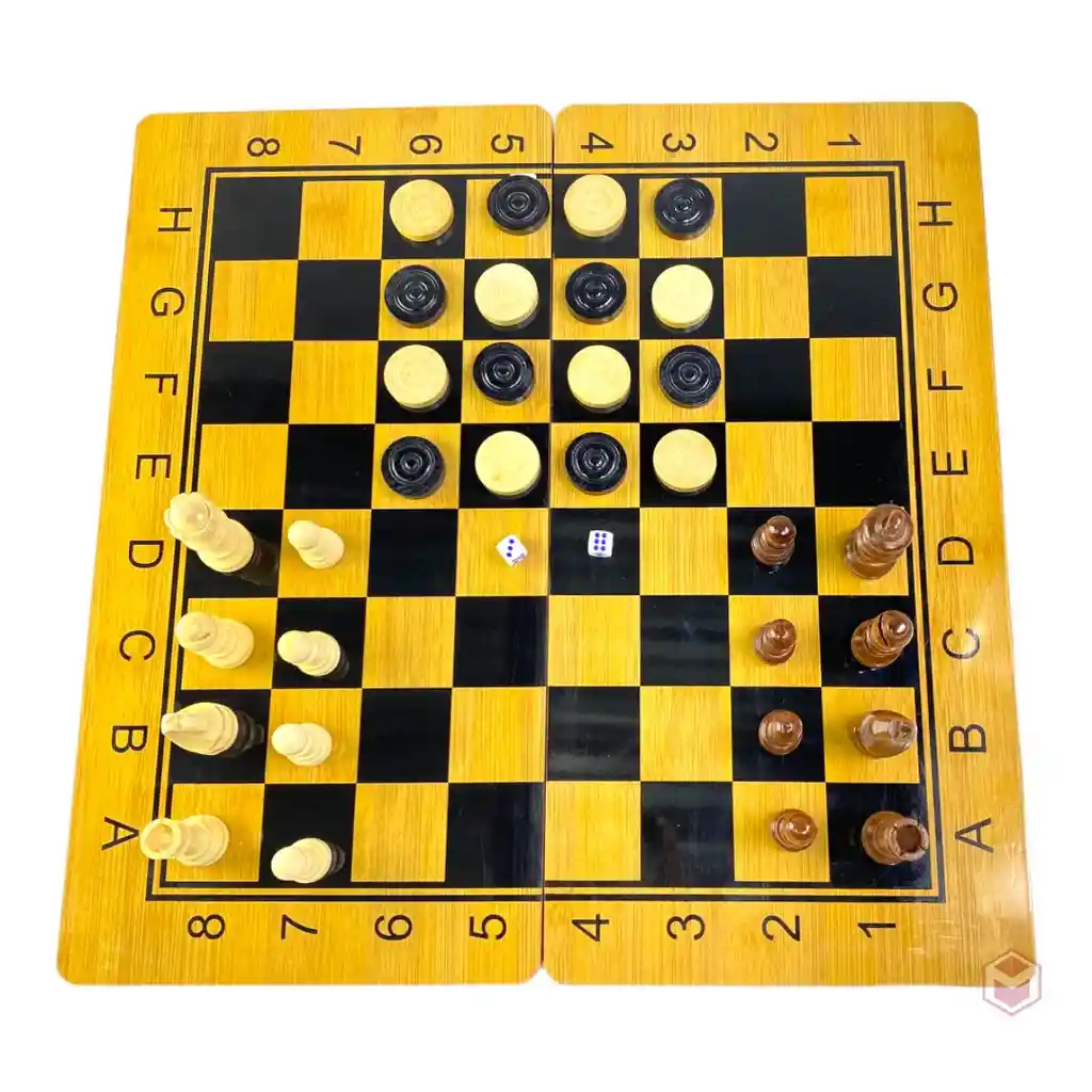 Ajedrez Juego De Mesa 3 En 1 Familiar Damas Backgammon 380mm