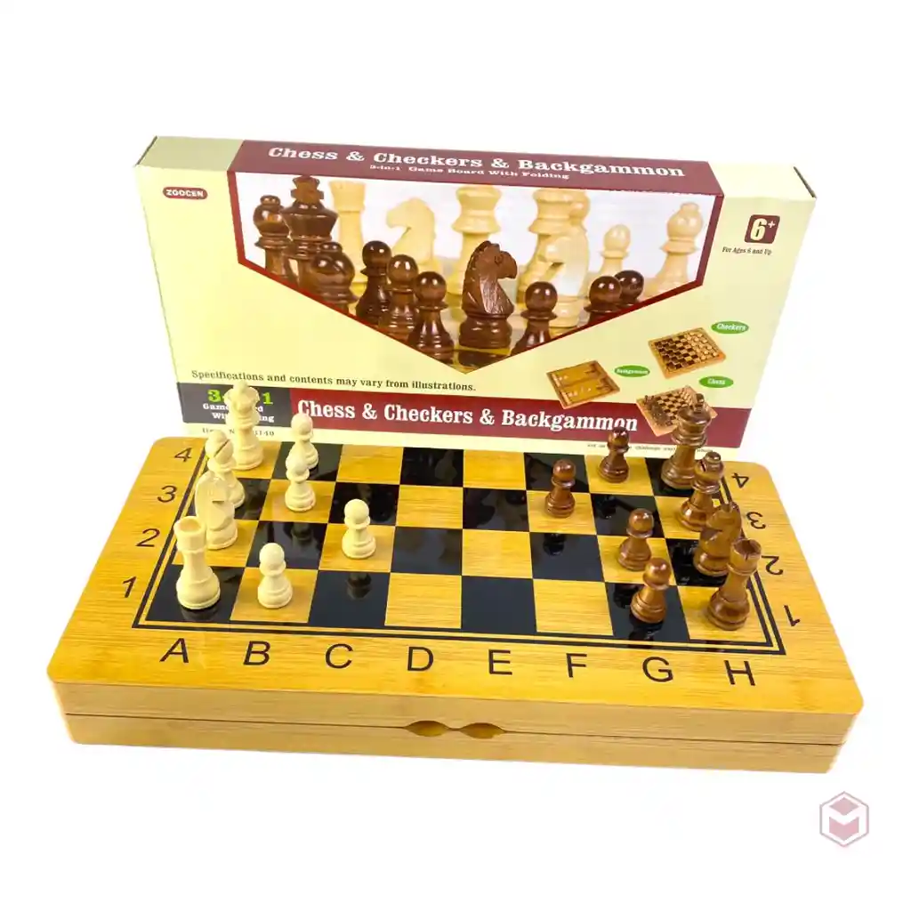 Ajedrez Juego De Mesa 3 En 1 Familiar Damas Backgammon 380mm