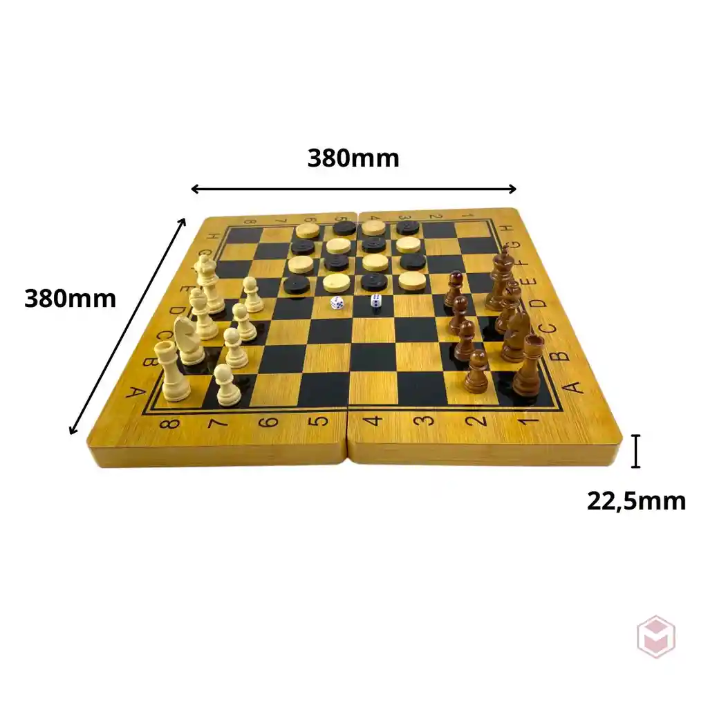 Ajedrez Juego De Mesa 3 En 1 Familiar Damas Backgammon 380mm