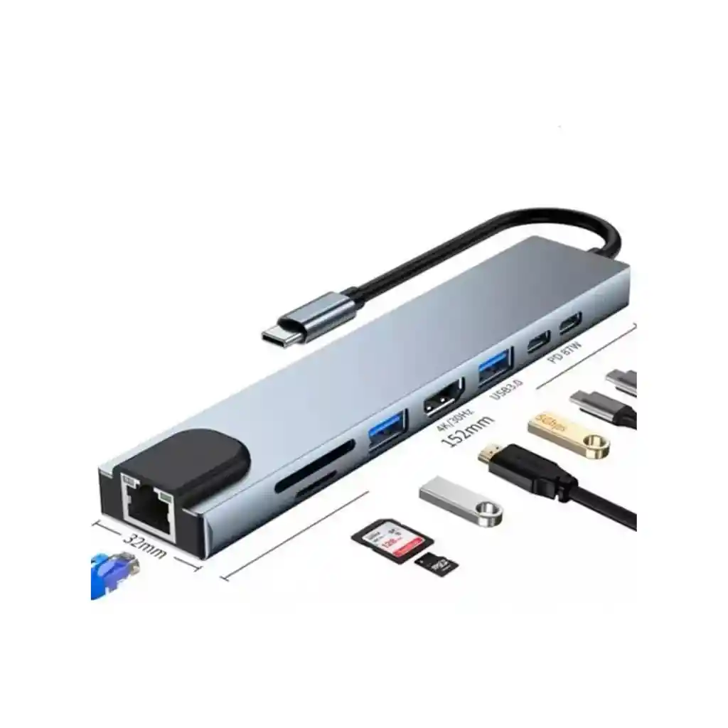 Adaptador Jaltech Usb Tipo C 8en1 Lh036
