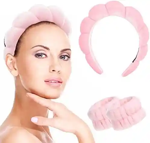 Juego De Diadema Y Muñequera Para Lavado De Cara De Spa, Diadema Para El Cuidado De La Piel De Maquillaje