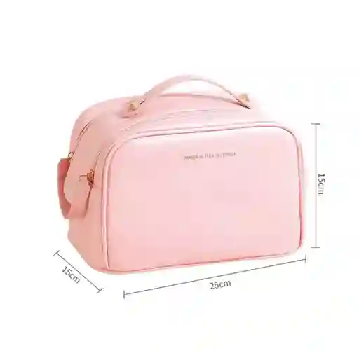 Bolsa De Maquillaje Con Doble Cremallera De Cuero Rosado O Beige