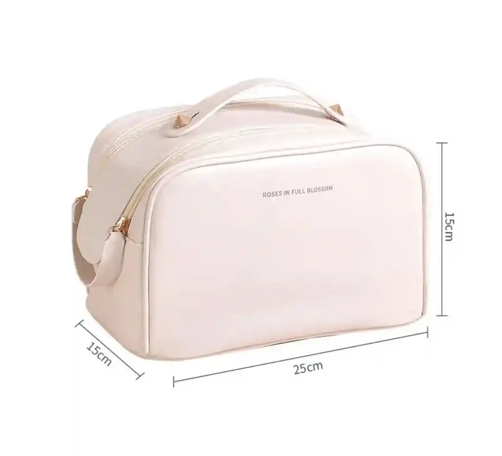 Bolsa De Maquillaje Con Doble Cremallera De Cuero Rosado O Beige