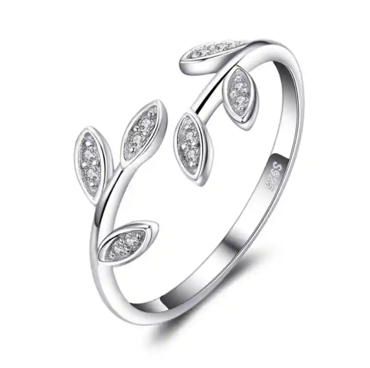 Anillo Ajustable Para Mujer Hoja Olivo Fabricado En Plata