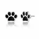 Aretes Huellas Negras Perro Gato Para Mujer Plata 925