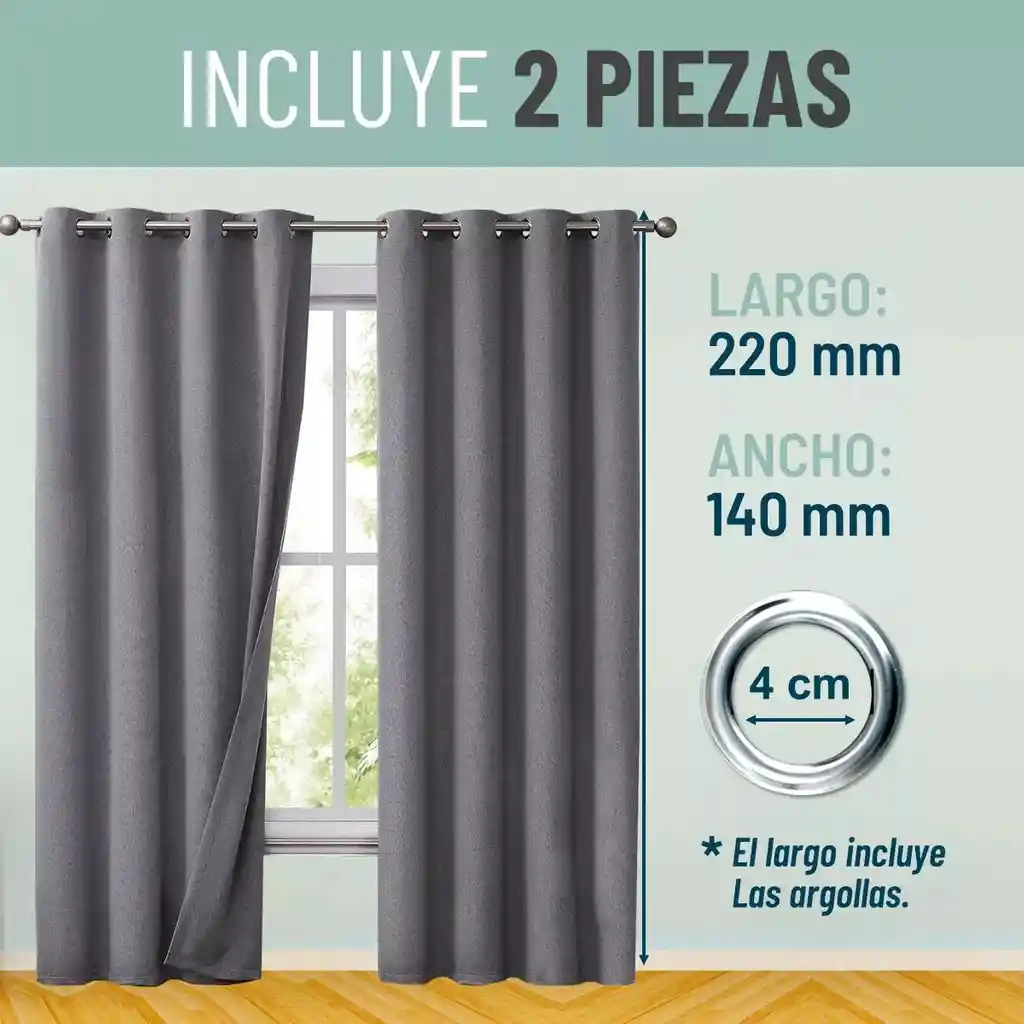 Cortinas Blackout 100% Casatua 2paños 140x220 Lino Doble Faz