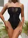 Body Negro Malla Brillantes Lenceria Mujer