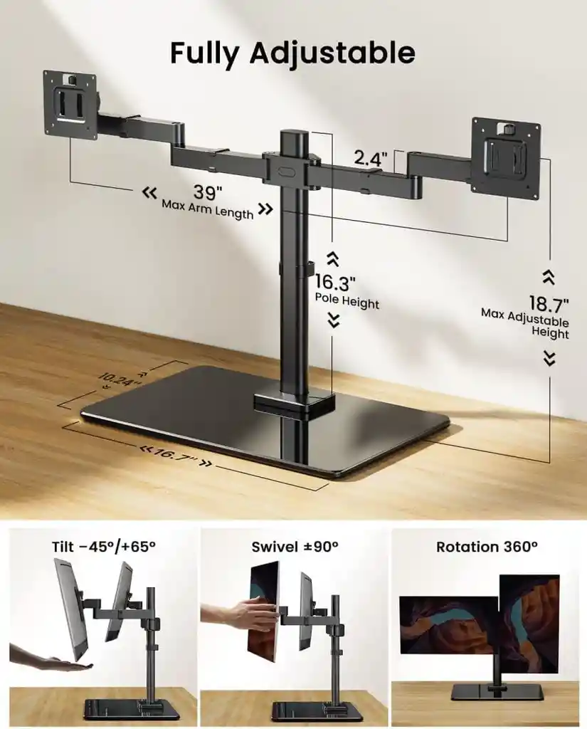 Soporte Monitor Doble Montaje Vesa Giratorio Con Base