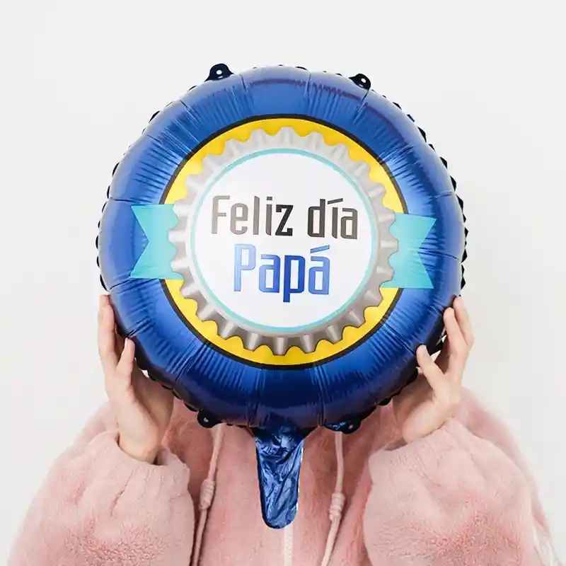 Globo Metalizado Feliz Dia Papa Azul Inflado Con Helio