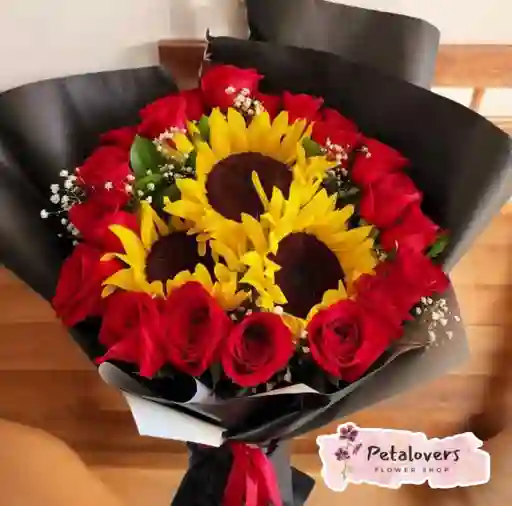 Flores Girasoles Y Rosas Rojas En Papel Coreano