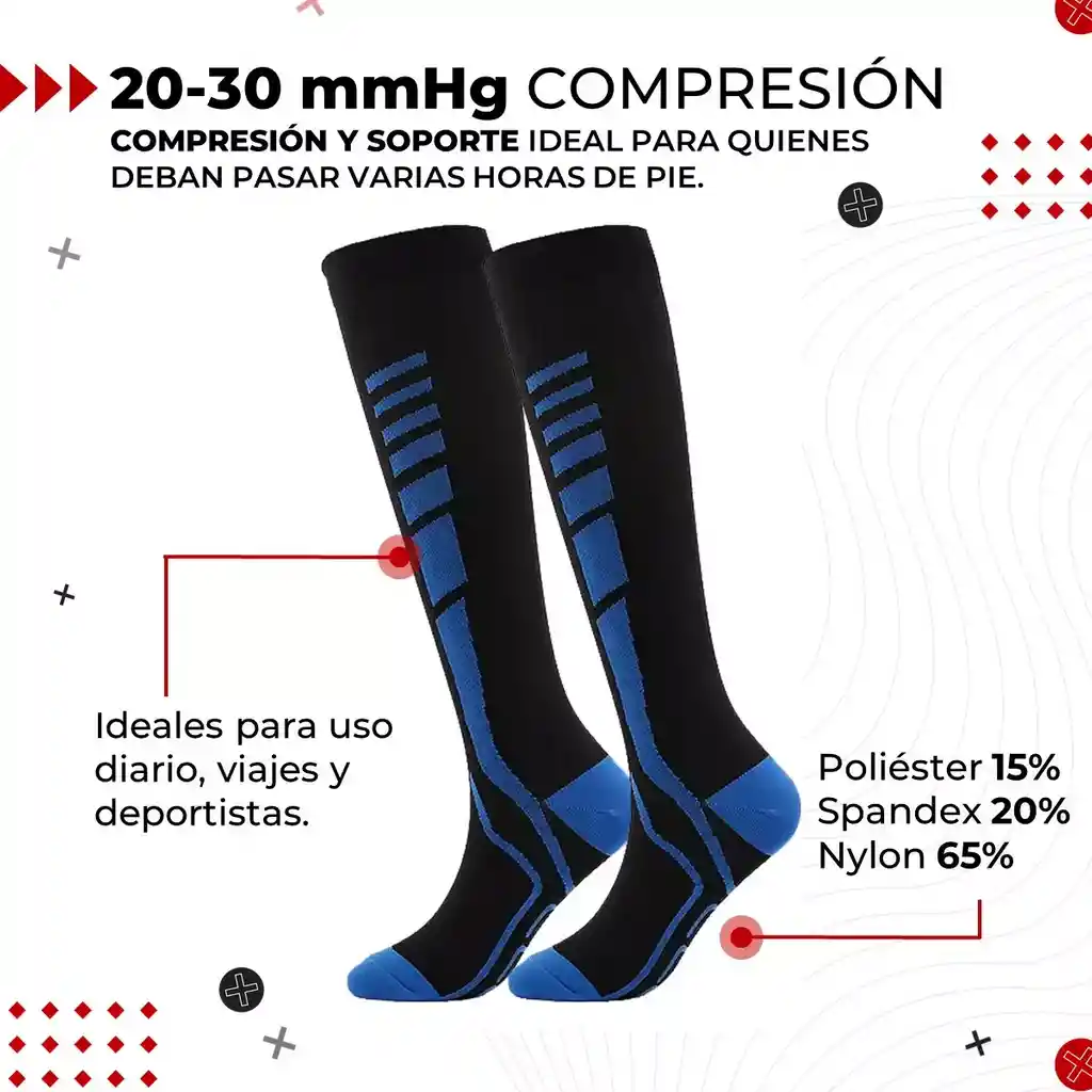 Medias De Compresion Fitnics 20-30 Mmhg Set X 3 - L/xl