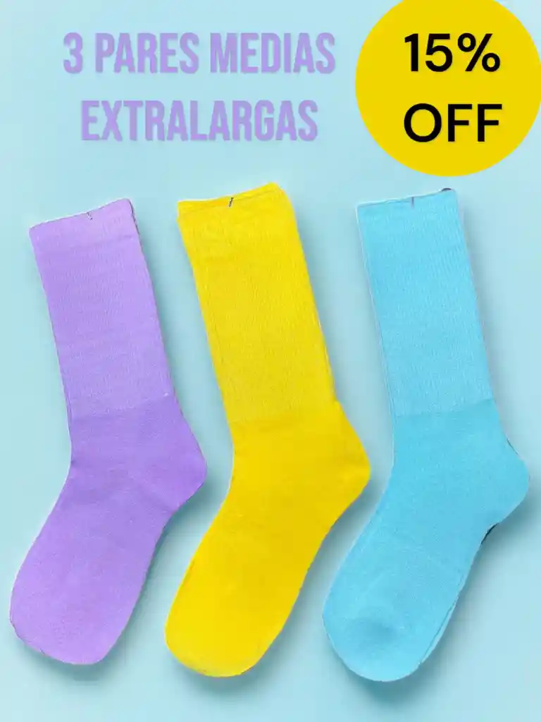 3 Pares De Medias Extra Largas Deportivas Única Talla Tipo Varias Marcas, Colores Pastel, Estirables Extralargas