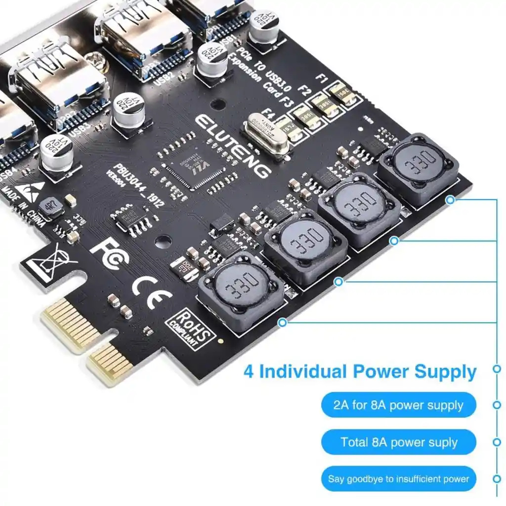 Tarjeta Pcie A Usb 3.0 Eluteng 4 Puertos | Alta Velocidad