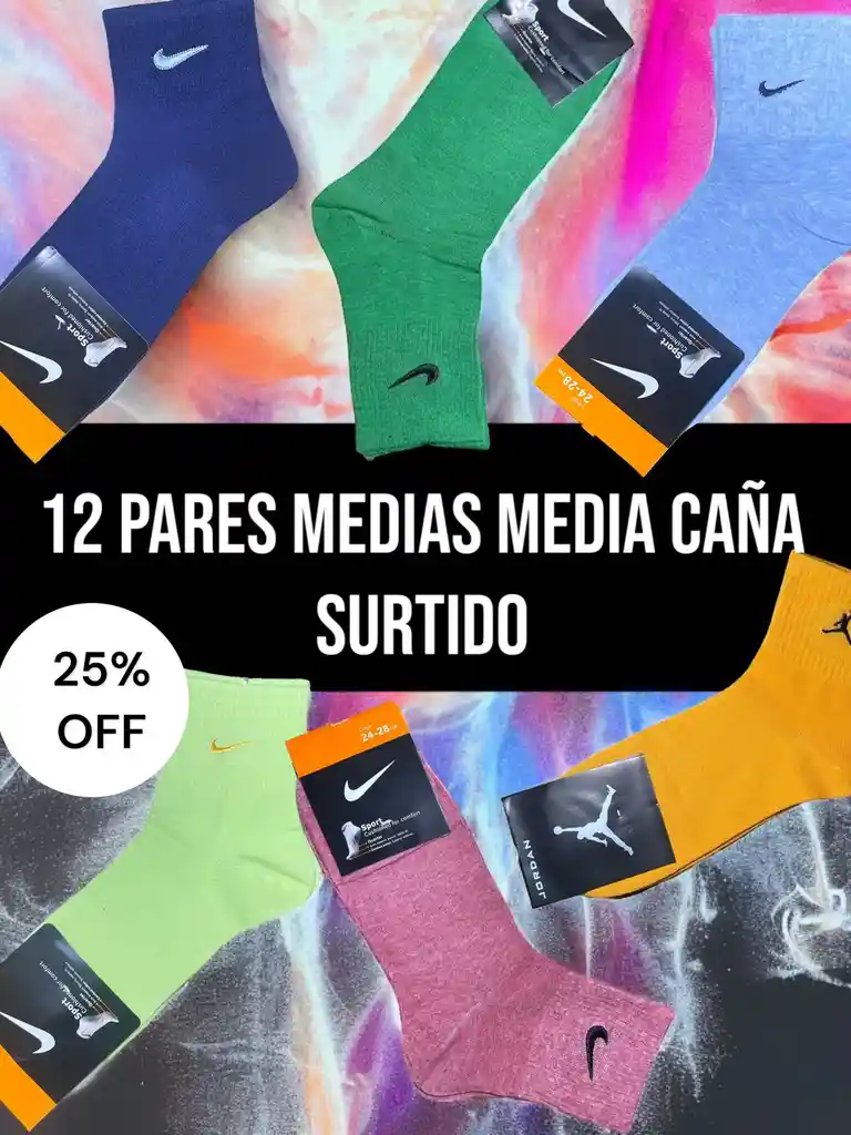 12 Pares De Medias Media Caña Deportiva Única Talla, Calcetines De Colores Varios, Colores Solidos, Tipo Varias Marcas , Calcetín Estirable