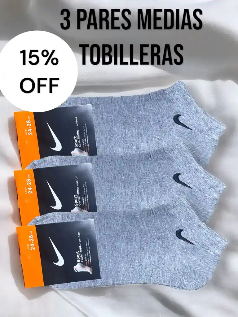 3 Pares De Medias Tobilleras Deportiva, Única Talla, Calcetines De Colores Gris,, Tipo Nike-adidas Calcetín Estirable