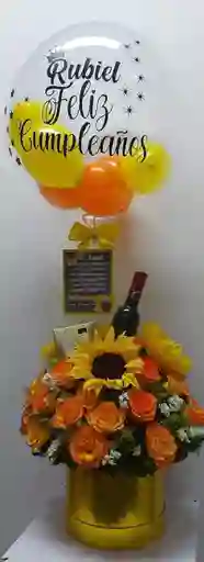 Cilindro Rosas Y Vino, Para Cumpleaños, Aniversario, Amor Y Amistad.