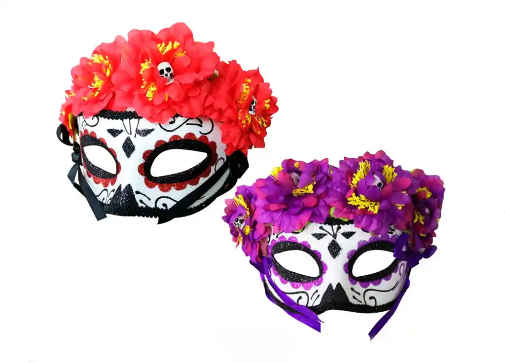 Halloween Antifaz De Calavera Con Flores Halloween
