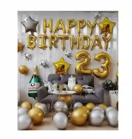 Feliz Cumpleaños Kit Para Decoracion Sorpresa Dorada