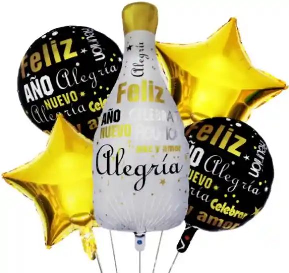 Bouquet X 5 Globos Feliz Año Para Celebracion De Año Nuevo