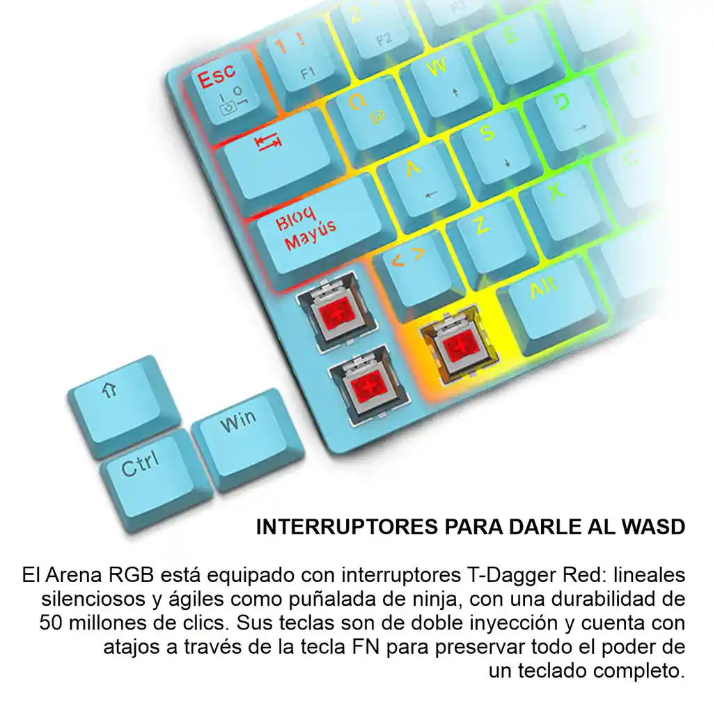 	 Teclado Gamer Mecánico T-dagger T-tgk321b Arena 60% Compacto Azul