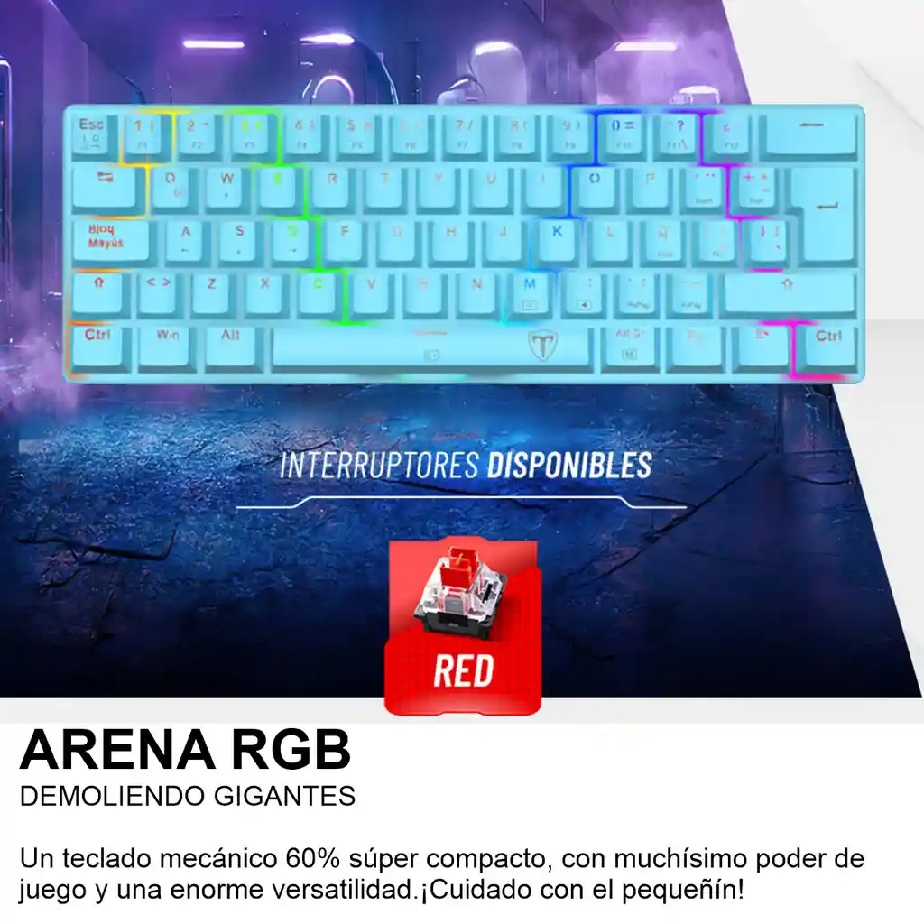 	 Teclado Gamer Mecánico T-dagger T-tgk321b Arena 60% Compacto Azul