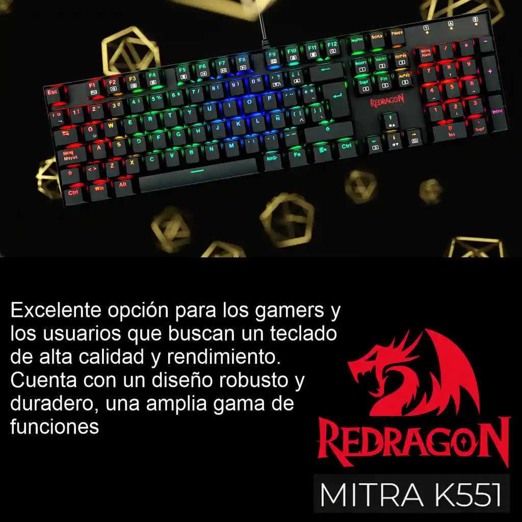 Teclado Gamer Mecánico Redragon K551 Mitra Iluminación Rgb