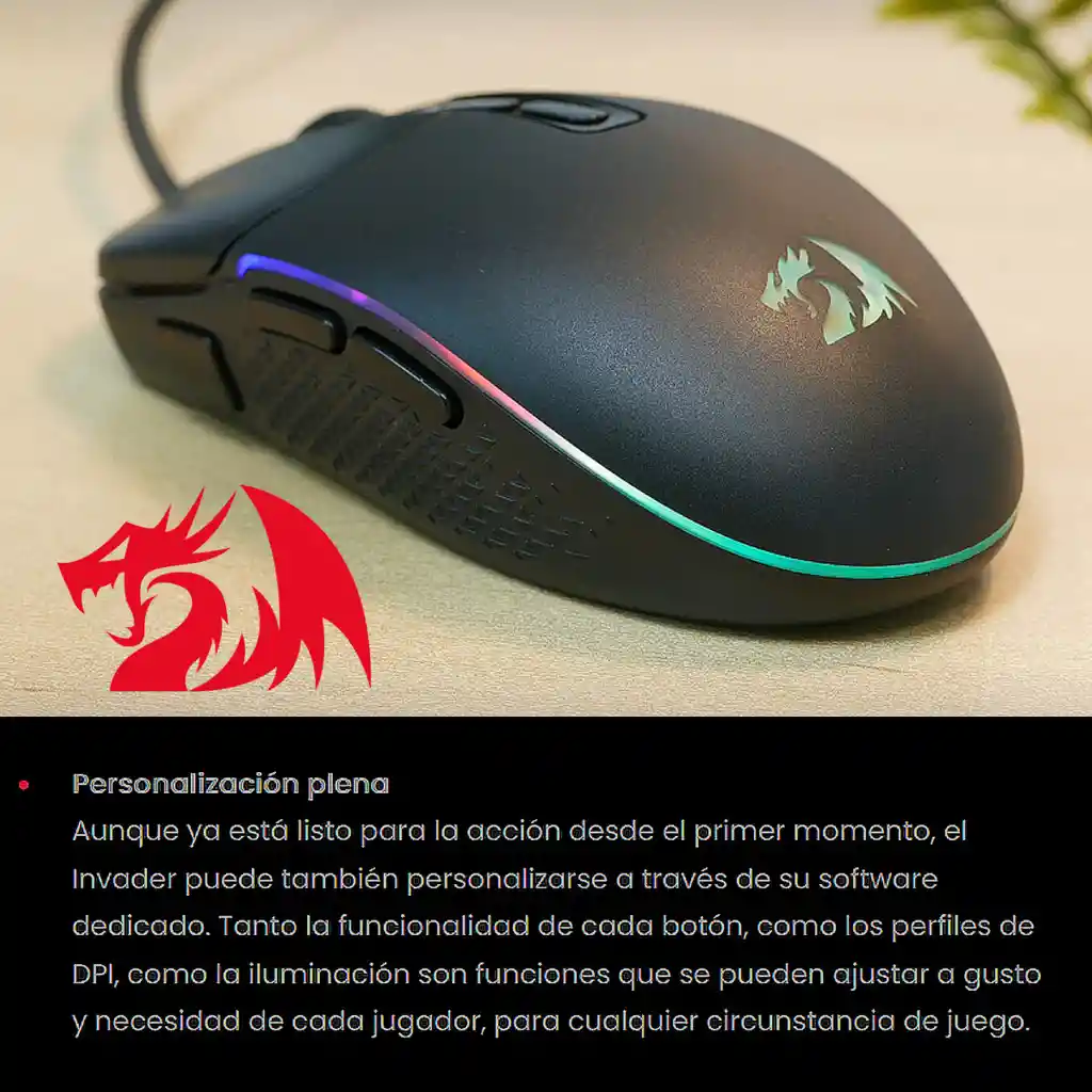 Mouse Gamer Redragon M719-rgb Invader, 10.000dpi, 8 Botones