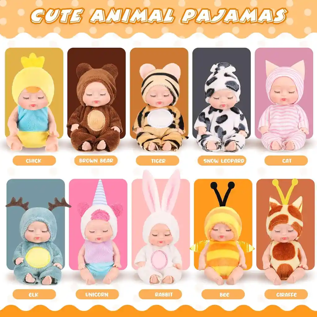 Juego De Mini Muñecas De Bebé Realistas, Ropa De Animal Para Bebes