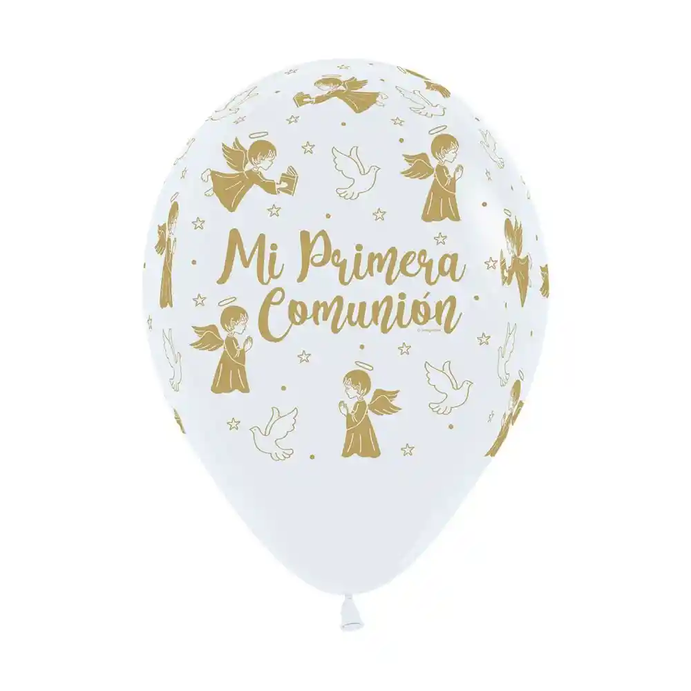 Globos Bombas R-12x12 Latex Redondo Infinity Mi Primera Comunion Palomas Fashion Blanco Marca Sempertex